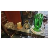 Decor on Shelf, pitchet, candle, etc.
