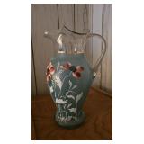 Gorgeous Vintage Hand Painted Glass Pitcher