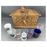 Wicker Basket, Shot Glasses, etc