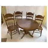 Oak Pedestal Table & 4 Double Pressback Chairs