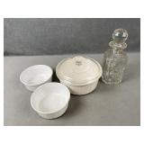 Corning Ware Bowls & Glass Bottle