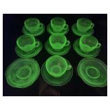 Uranium Depression Glass Tea Cups & Saucers