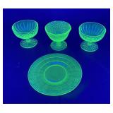 Uranium Depression Glass Plate & Sundae Cups
