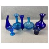 Blue Glass Decanter & Vases