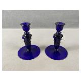 Blue Glass Candle Sticks