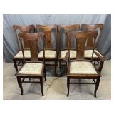 6 Oak T Back Dining Room Chairs