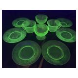 Uranium Depression Glass Tea Cups & Saucers