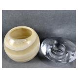 Stone Bowl Vase & Glass Base