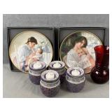 Decor Plates, Cranberry Vase & Tea Light Vases