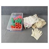 Collection of Linens & Hair Rollers, Etc