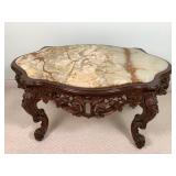 Marble Top Heavily Carved Coffee Table