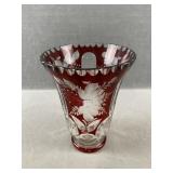 Ruby Red Cut-to Clear Crystal Vase