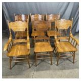 6 Oak Double Press Back Dining Chairs