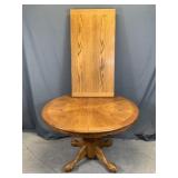 Oak Pedestal Kitchen Table w Leaf