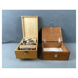 Shoe Shine Box & Wooden Box w Contents