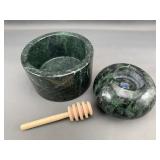 Green Stone Tea Light Holder & Bowl