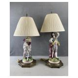 Vintage Hand Painted Porcelain Figurine Lamps