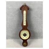 Wooden Banjo-Style Wall Barometer & Thermometer