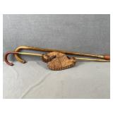 Vintage Baseball Glove & Wooden Canes