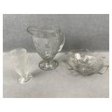 Iris Glass Pitcher, Glass & Bowl
