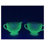 Uranium Depression Glass Cream & Sugar