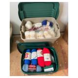 Two  Plastic Storage Bins of Assorted Yarn