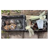 Crate of Garden Decoration, Includes Glass and Tin