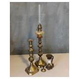 Collection of Metal Lamp Stands + Mini Oil Lamp