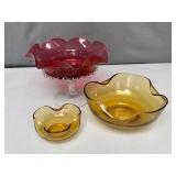 Trio of Colored Glass Decorative Serving Bowls