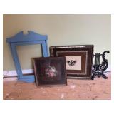 Frame, Two Needlepoints, Cast Music Wall Hanger