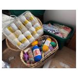 Basket, Bin + Bag of Assorted Yarn