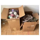 Two Boxes of Assorted Yarn + Knitting Projects