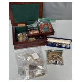 Large Lot of Costume Jewelry + Wood Jewelry Box