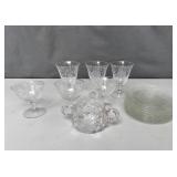 Six Cornflower Crystal Glasses, Glass Sugar, Plate