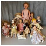 Box of Assorted Dolls + Clothes