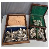 Two Wooden Cutlery Boxes w/ Assorted SP Cutlery