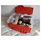 Plastic Storage Bin of Assorted Yarn