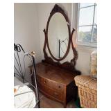Tiger Oak Veneer Vintage Vanity w Oval Mirror