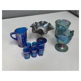 Group of Blue Carnival and Fenton Glass