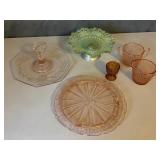 Pink, Green, Gold Depression Glass Serving Pieces
