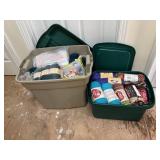Two Plastic Storage Bins of Assorted Yarn