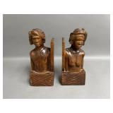 Pair of Hand Carved Tribal Wooden Bookends