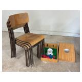 5 School Chairs & Cornhole in Box Game