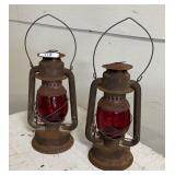 Pair of Antique GSW Red Glass Wind Proof Lanterns