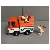 Buddy L Super Dog Car & Two Super Dog Figurines