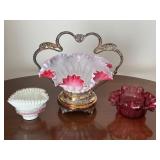 Trio of Fenton/Cranberry Glass Pieces