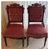 Pair of Eastlake Victorian Chairs w/ Rose Velvet