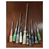 Ten Vintage Wooden Handled Screwdrivers