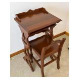 Vintage Wooden Telephone Table + Chair