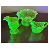 Uranium Vaseline Victorian Glass Pitchers & Bowl